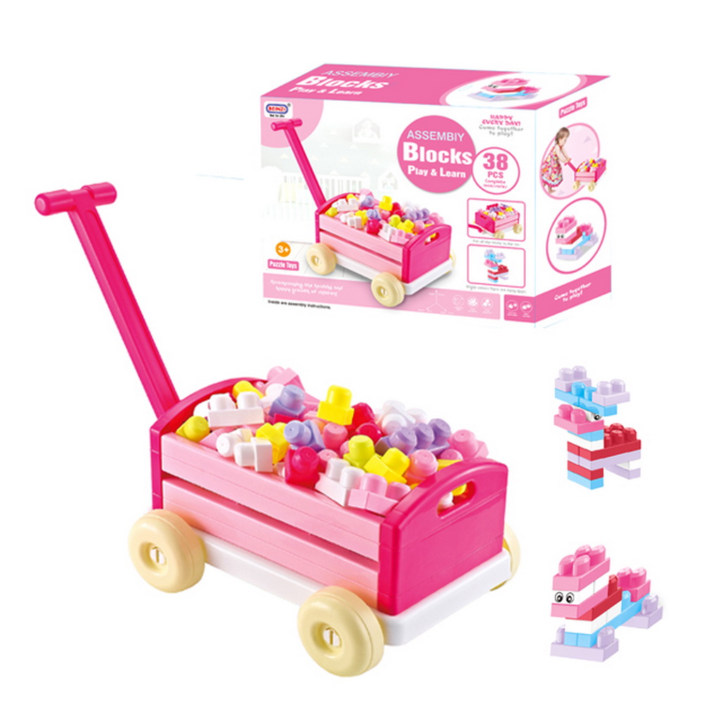 CARRITO ARRASTRE CON BLOQUES PINK